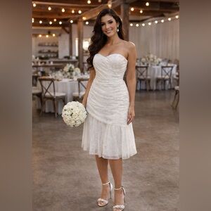 Elegant Strapless White Ruched Wedding Dress - NWT